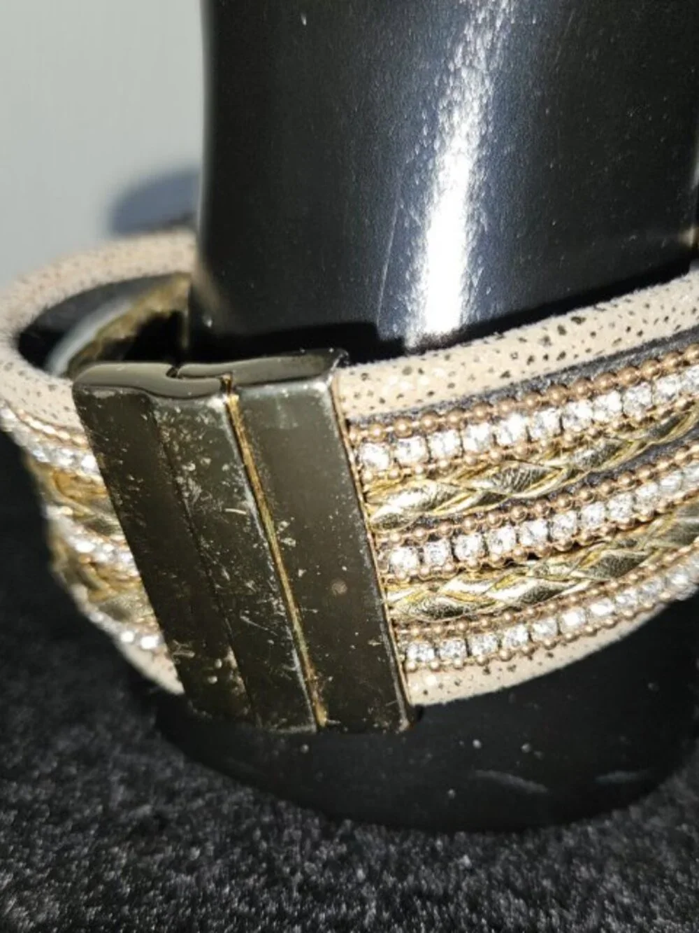 Goldtone with Rhinestone Textile Magnetic Clasp Bracelet